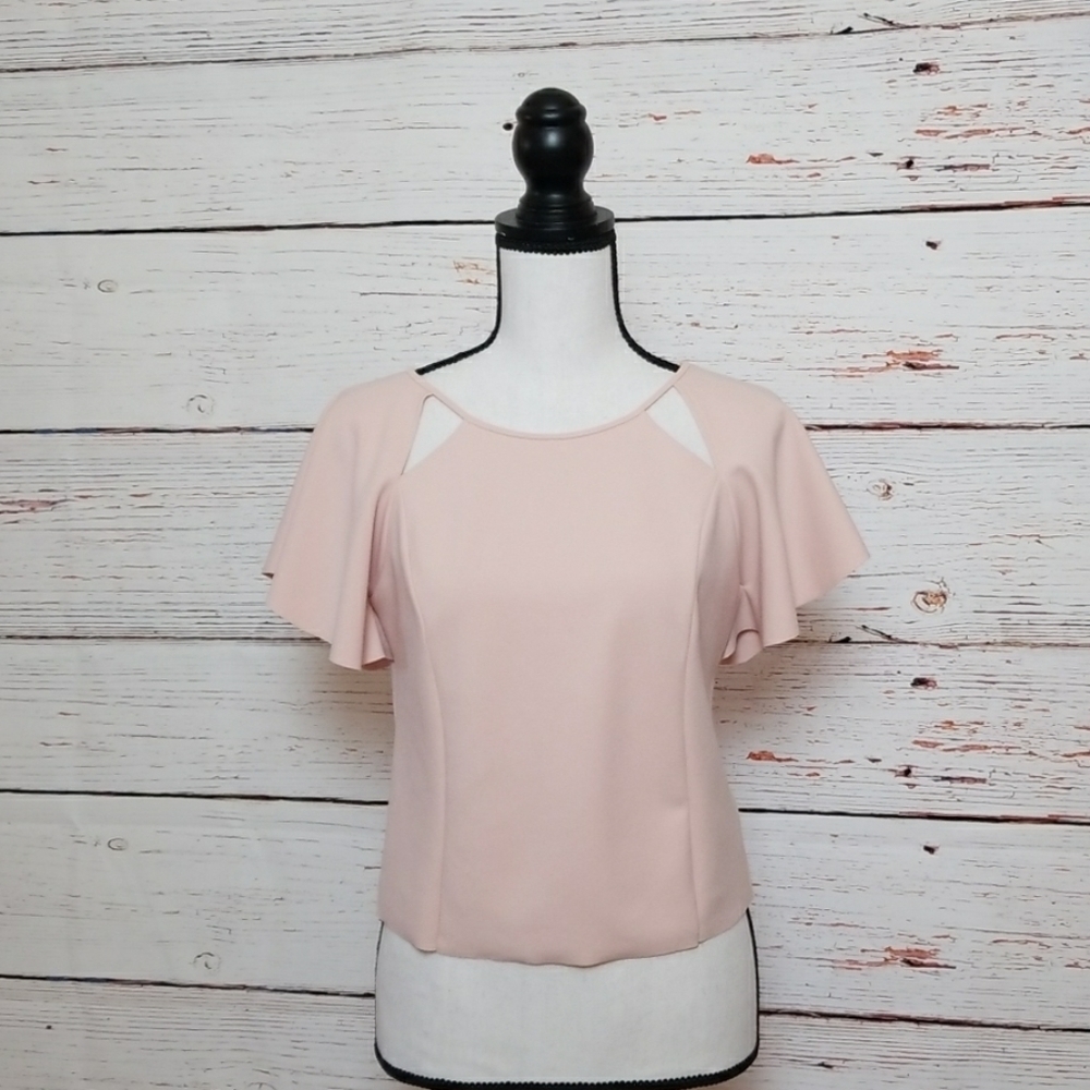 ZARA // light pink flutter sleeve cut out top